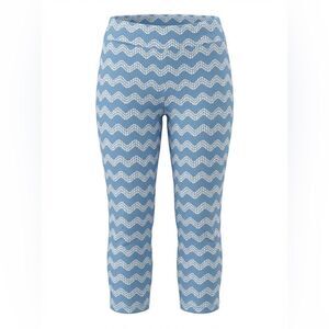 J MCLAUGHLIN WOMENS STRETCH PANTS SIZE M LIGHT BLUE WITH WHITE DESIGN